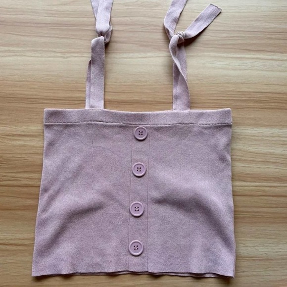Pink Stretch Tube Top Bow Straps Button Front Crop Top One Size S/M - Picture 1 of 5